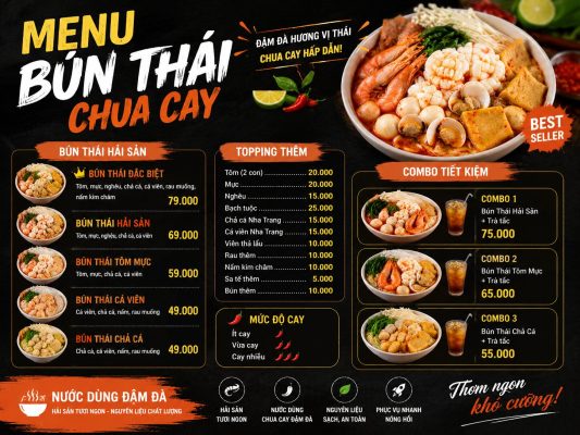 menu bun thai chua cay